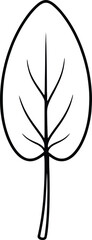 Simple Black and White Outline Drawing of a Single Leaf with Veins plant nature