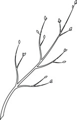 Simple Outline Drawing of a Bare Twig with Small Buds on a White Background branch tree
