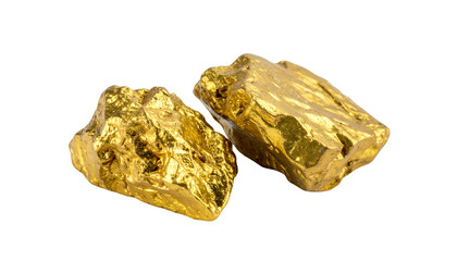 Two Raw Gold Chunks Bundle with Distinct Shapes isolated on transparent background.
