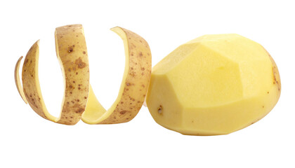 Two Distinct Potato Peels Side by Side in Contrasting Styles isolated on transparent background.