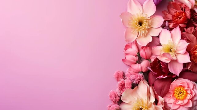 Blooming pink flowers with evolving composition on a solid background, creating an expanding floral design for diverse presentation footage.