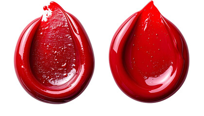 Two Distinct Red Paint Designs Side by Side in Contrasting Patterns isolated on transparent background.