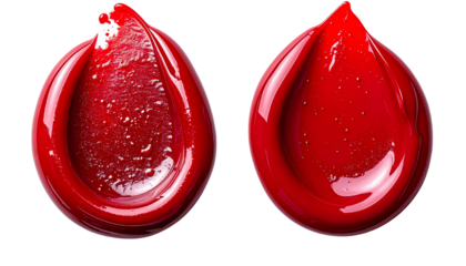 Two Distinct Red Paint Designs Side by Side in Contrasting Patterns isolated on transparent background.