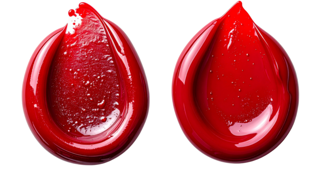 Two Distinct Red Paint Designs Side by Side in Contrasting Patterns isolated on transparent background.