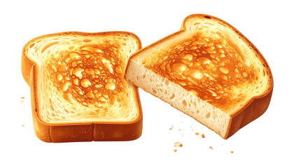 Two Distinct Toasted Slices Side by Side in Contrasting Designs isolated on transparent background.j