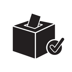 Ballot box with paper and check mark icon. Voting box symbol for election, democracy, referendum, political campaign, government decision, civic duty, polling station, election day vector illustration