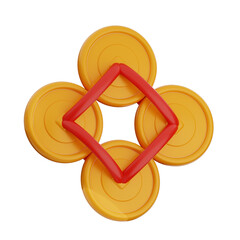 Isolated Golden Coins with Red Diamond Center 3D Render on Transparent Background Treasure Wealth...