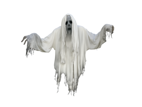 Spectral figure in a flowing white robe with transparent background
