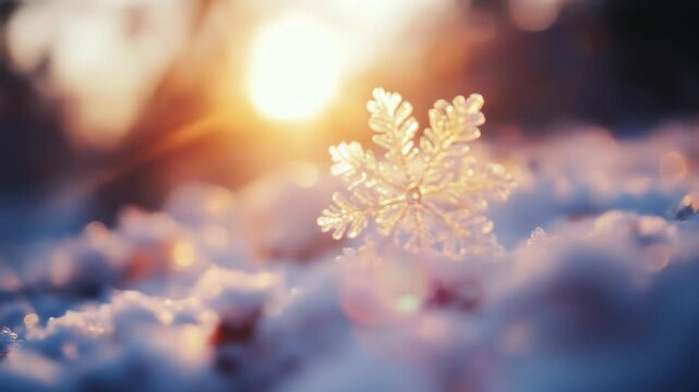 Captivating snowflake glistening at sunrise, a magical winter spectacle for backgrounds