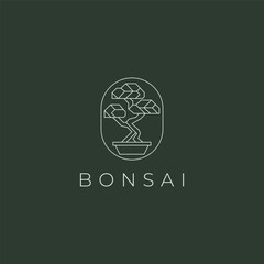 Fototapeta premium Bonsai tree nature line art minimalist zen logo design.