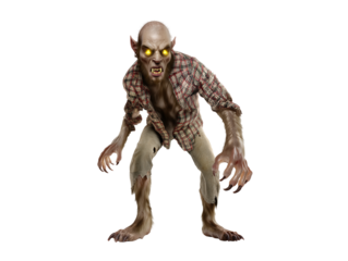 Hybrid creature figurine with plaid shirt on transparent background