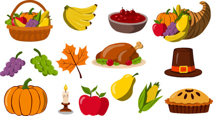 Thanksgiving Elements Set in Flat Style for Holiday Harvest Design