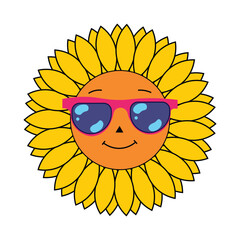 Sunflower clipart smiling sun face wearing sunglasses in yellow petals