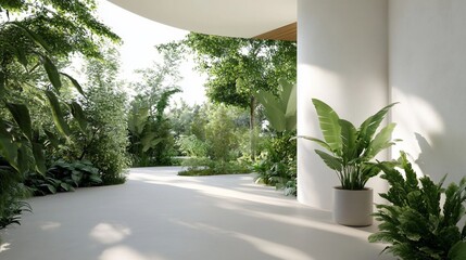 Tropical garden view from modern building