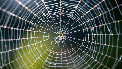 Obraz premium Natural patterns in science are beautifully displayed in spider web with intricate symmetry and delicate structure in morning light