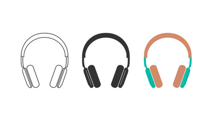Obraz premium Vector art of headphone illustration set, outline, silhouette, and color