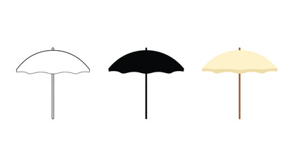 Vector art of three beach umbrellas in different styles, vector illustration