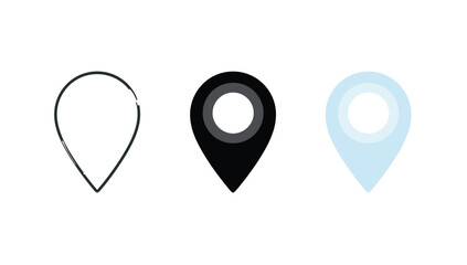 Vector art of three location pin illustrations, showcasing line art, silhouette, and color design