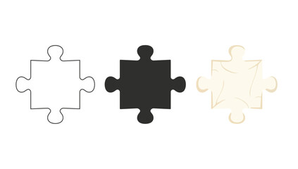 Vector art of three puzzle piece illustrations outline, silhouette, and color
