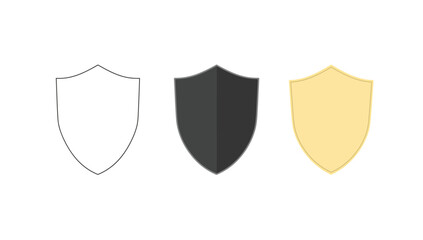 Vector art of shield set outline, black silhouette and gold version