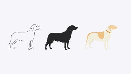 Vector art of three labrador retriever dog icons in different styles