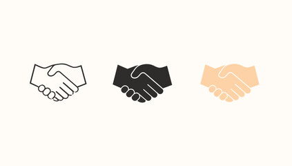 Vector art of three handshake icons in different styles for business