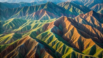Natural patterns in science are beautifully displayed in these colorful mountain ridges with sunlight highlighting unique geological formations