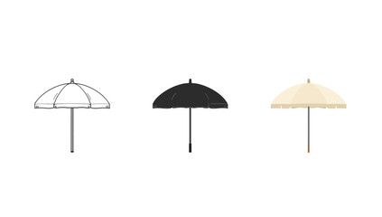 Vector art of three umbrella illustrations outline, silhouette, and color