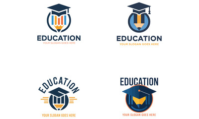 Naklejka premium Education logo set with graduation cap and pencil design for learning and academic branding 