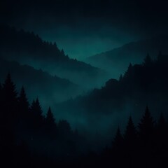 Mysterious dark misty forest panorama with faint moonlight and distant glow a cinematic Halloween fantasy landscape for storytelling and posters