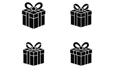 Gift box icons with ribbon bows in simple black silhouette style 
