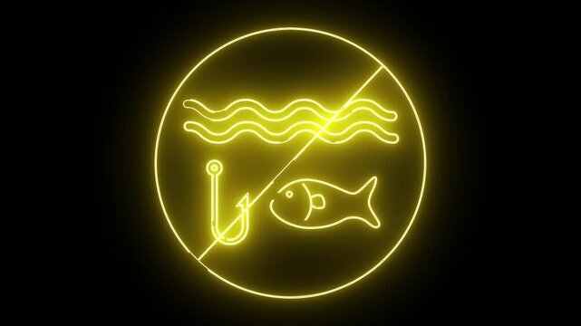 prohibited icon and fishing hook icon in the sea