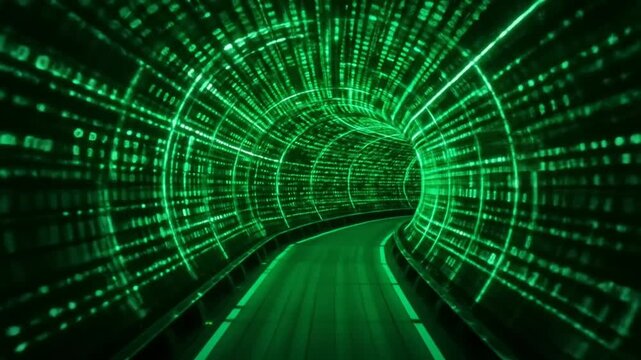 Digital binary code matrix cracked futuristic green tunnel digital binary code matrix hacking 01 background. 4k video