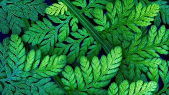 Natural patterns science beautifully displayed vibrant green fern leaf foliage, intricate vein structures, organic symmetry, and detailed plant