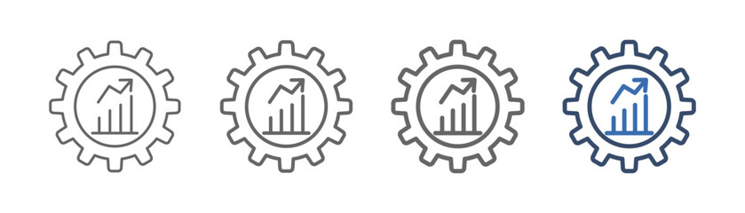 
outline icon set benchmarking with gear design and bar chart