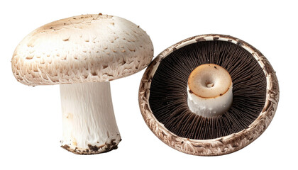  Button and Portobello Mushroom Duo isolated on transparent background.