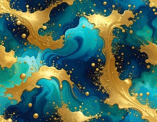 Abstract artwork with teal, blue, and gold colors, perfect for backgrounds