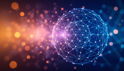 A mesmerizing abstract background featuring a glowing wireframe sphere that represents a global network