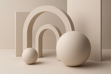 Sculptural abstract 3D forms with soft shadows and floating geometry creating a gallery grade minimal background for premium product showcases editorial art and refined design statements