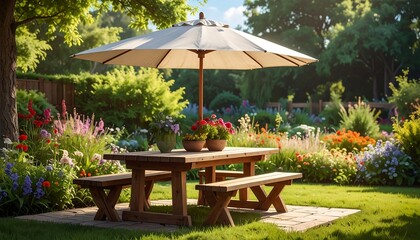 Obraz premium Outdoor wooden patio table