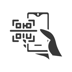 Hand holding phone scanning QR code