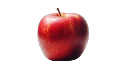 A single, vibrant red apple, isolated against a black background, close-up with stem