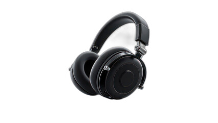 A sleek, black pair of over-ear headphones against a stark, black background