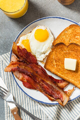 Healthy American Bacon Egg and Toast Breakfast