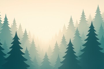 Fototapeta premium Stylized forest panorama with layered trees rolling hills and sunbeams a clean vector illustration inspired by nature ideal for eco campaigns prints and modern editorial layouts