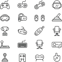 Gaming and Virtual Reality Equipment Line Icon Set.