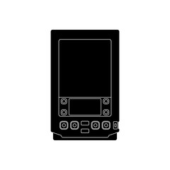 Solid black fill silhouette vector of a 1990s PDA device, representing retro digital tools, vintage handheld computing, and productivity technology icons.