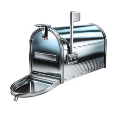 Shiny silver mailbox isolated on transparent background with flag