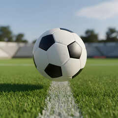 Fototapeta premium Floating Soccer Ball Above Green Grass Field in Sunlight