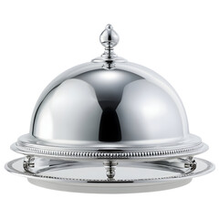 Silver cloche serving dish with transparent background